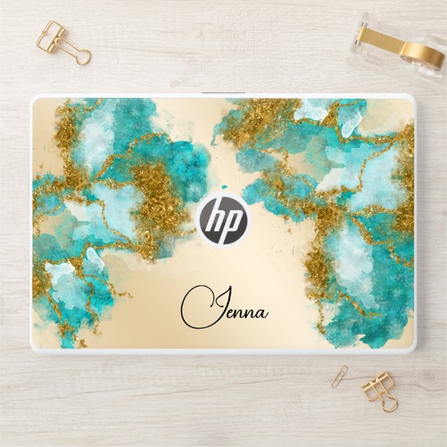 Stunning Opal and Turquoise  with Gold Nuggets HP Laptop Skin (Desk)