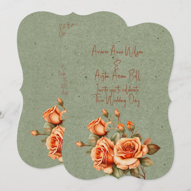 Stunning Orange and Green Floral Wedding Bouquet Invitation (Front/Back)