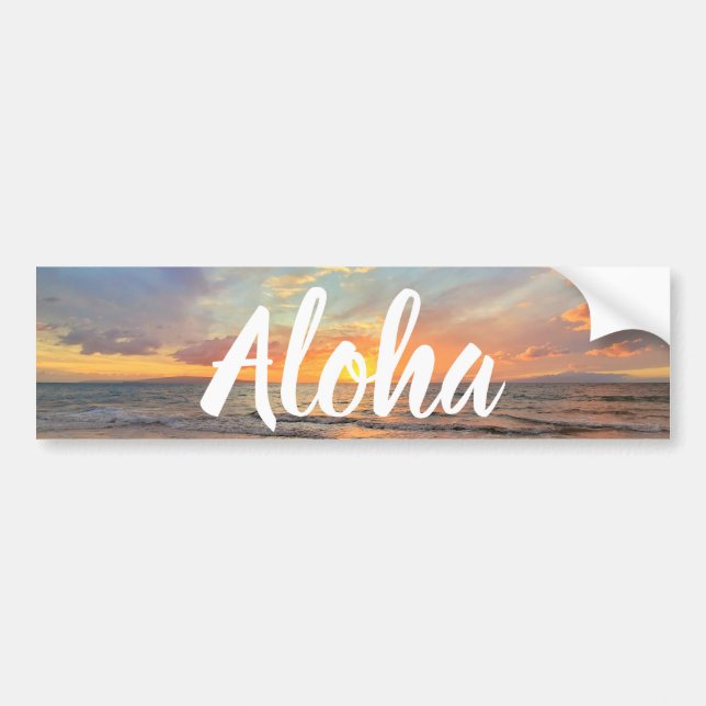 Stunning Orange Maui Sunset Aloha Bumper Sticker (Front)