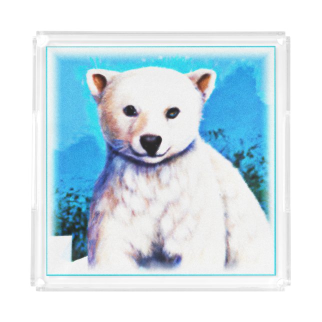 Stunning Painting of a Polar Bear Cub. Buy Now Acrylic Tray (Front)