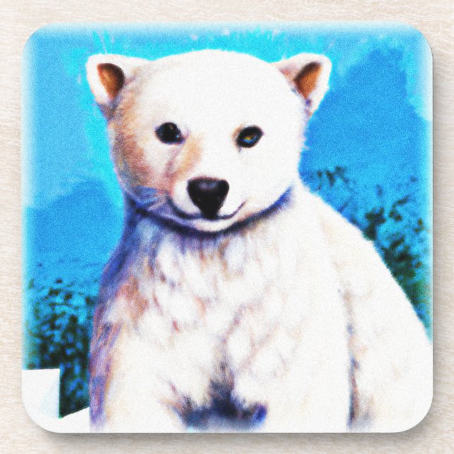 Stunning Painting of a Polar Bear Cub. Buy Now Beverage Coaster (Front)