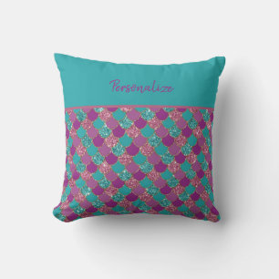 Stunning Pastel Glitter Mermaid Scales Sparkle Throw Pillow