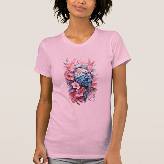 Stunning Pastel Hummingbird Floral T-Shirt (Front)