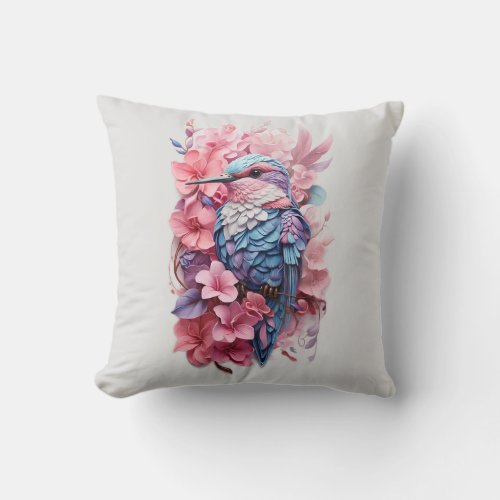 Stunning Pastel Hummingbird Floral Throw Pillow