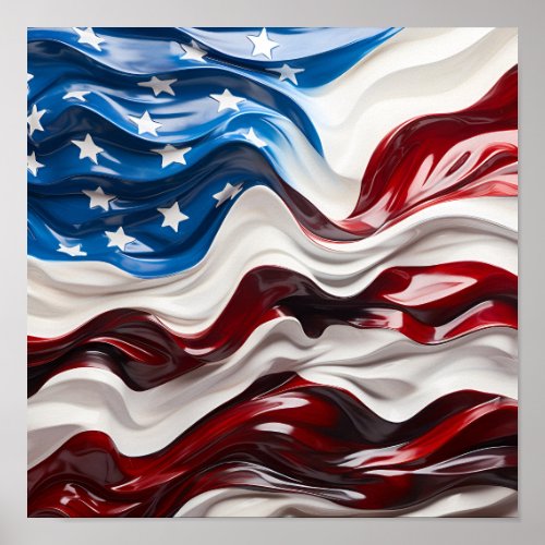 Stunning patriotic American flag oil painting Poster