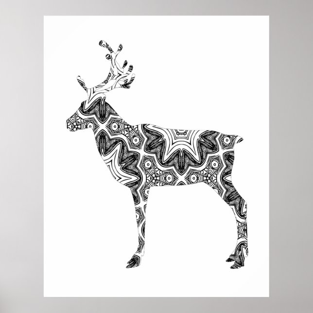 Stunning Pattern Reindeer Coloring Page Art Poster (Front)