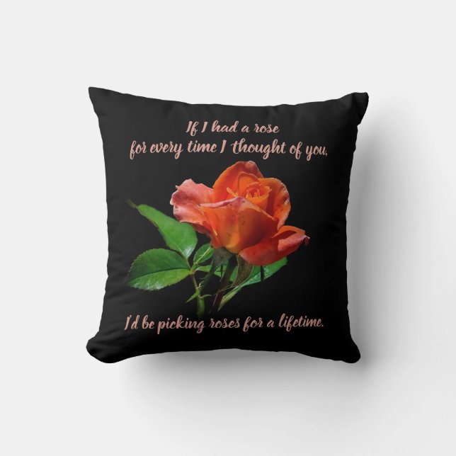 Stunning Peachy Red Rose On Black Throw Pillow (Front)