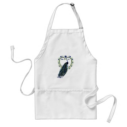 Stunning Peacock and ornate heart flower frame Adult Apron
