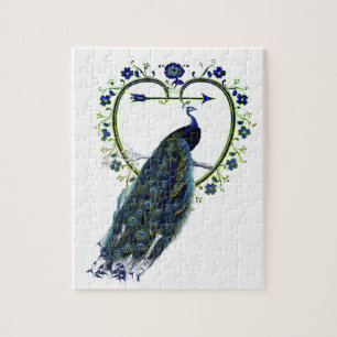 Stunning Peacock and ornate heart flower frame Jigsaw Puzzle