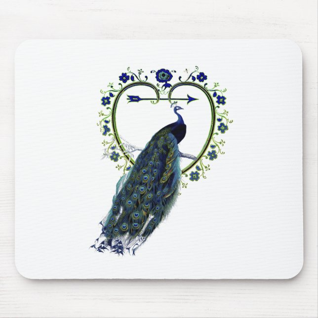 Stunning Peacock and ornate heart flower frame Mouse Pad (Front)
