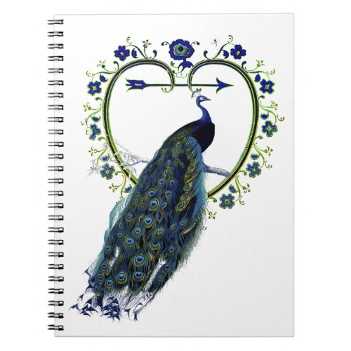 Stunning Peacock and ornate heart flower frame Notebook