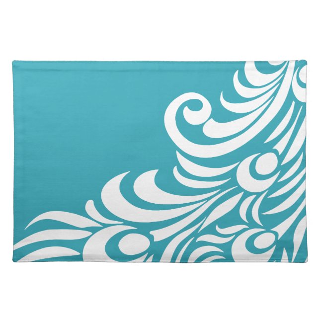 Stunning Peacock Feather Silhouette Print Cloth Placemat (Front)