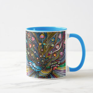 Stunning Peacock in Huichol Style Art Mug