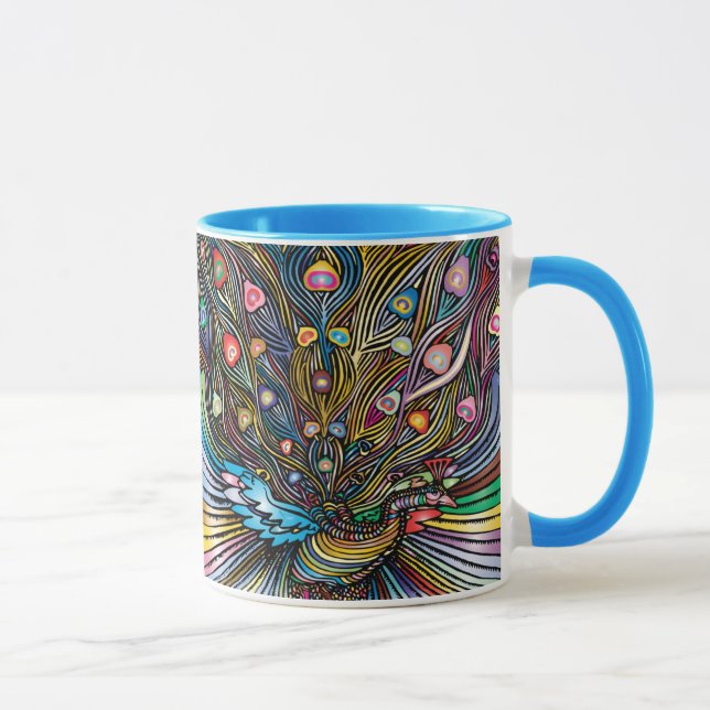 Stunning Peacock in Huichol Style Art Mug (Right)