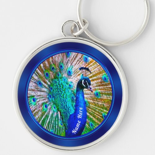 Stunning Peacock Keychain PERSONALIZED or Delete