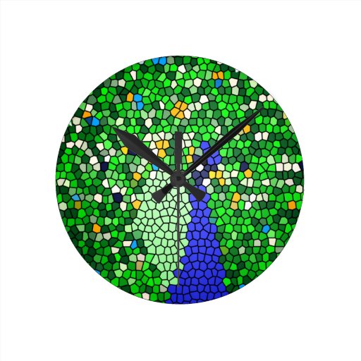 Stunning Peacock mosaic art gifts customised Round Clocks | Zazzle