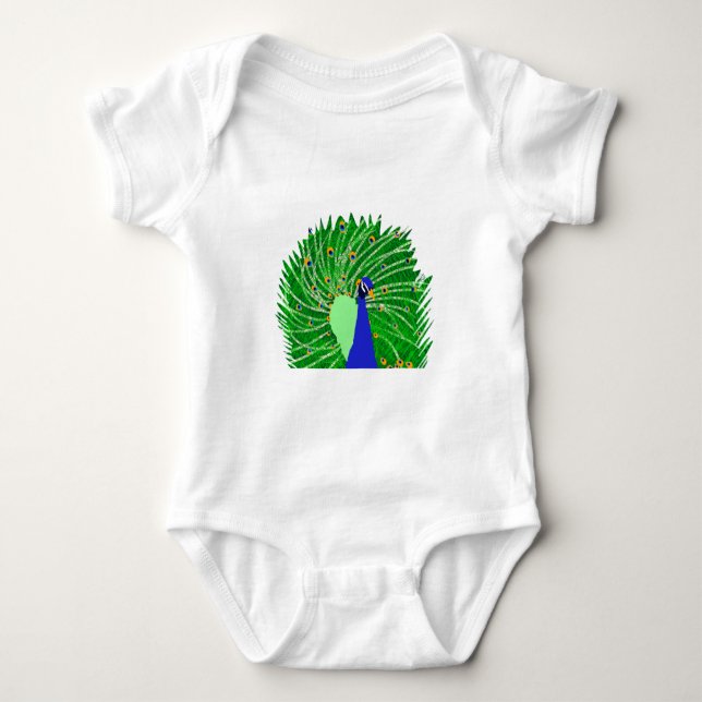 Stunning Peacock original art by Sophie age Ten Baby Bodysuit (Front)