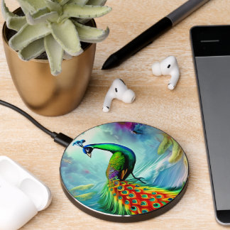 Stunning peacock with magnificent tail feathers wireless charger