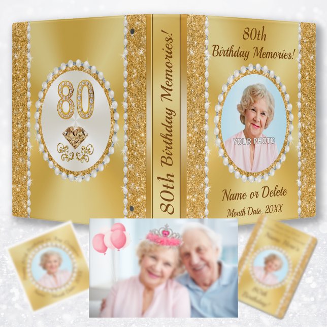 Stunning Personalised, 80th Birthday Photo Album, 3 Ring Binder (80th birthday photo album. 80th photo album, with picture. meaningful 80th birthday gifts, woman.)
