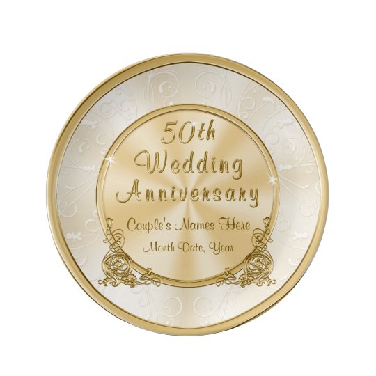 Stunning Personalised Gold 50th Anniversary Gifts Porcelain Plate