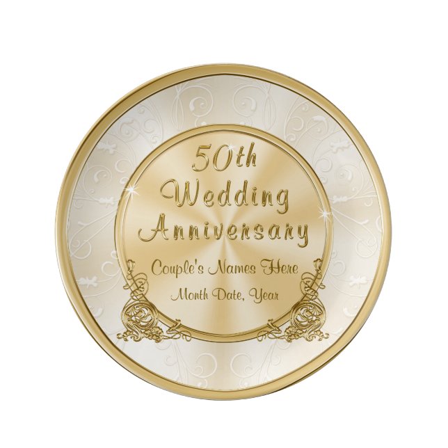 Stunning Personalised Gold 50th Anniversary Gifts Porcelain Plate (Front)