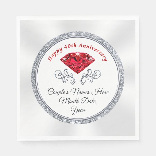 Stunning Personalized 40th Anniversary Napkins (Front)
