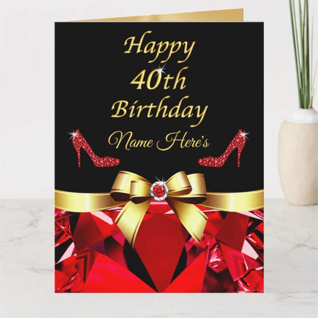Stunning, Personalized 40th Birthday Card for Her (Front)