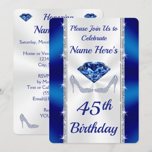Stunning Personalized, 45th Birthday Invitations, 