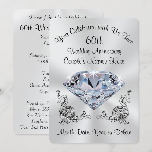 Stunning Personalized 60th Diamond Invitations