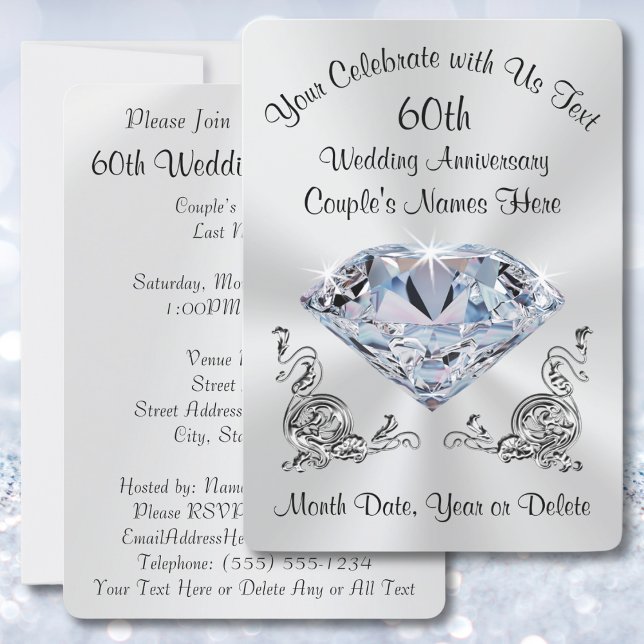Stunning Personalized 60th Diamond Invitations (60th wedding anniversary invitation cards or 60th wedding anniversary invitations templates. Diamond)