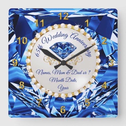 Stunning Personalized 65th Anniversary Gift 65th Square Wall Clock