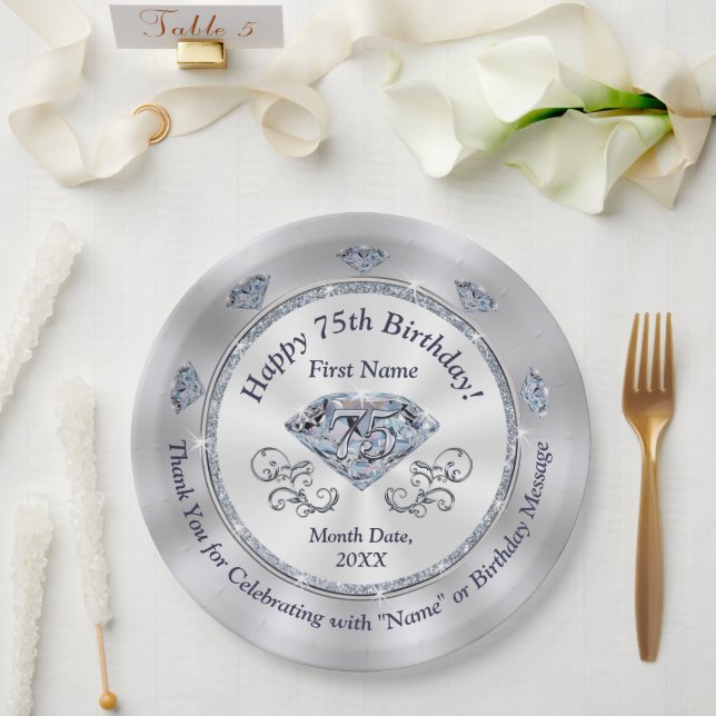 Stunning Personalized, 75th Birthday Plates (Wedding)