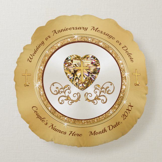 Stunning Personalized, Christian Wedding Gift Round Pillow (Front)