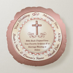 Stunning, Personalized Christian Wedding Gifts, Round Pillow