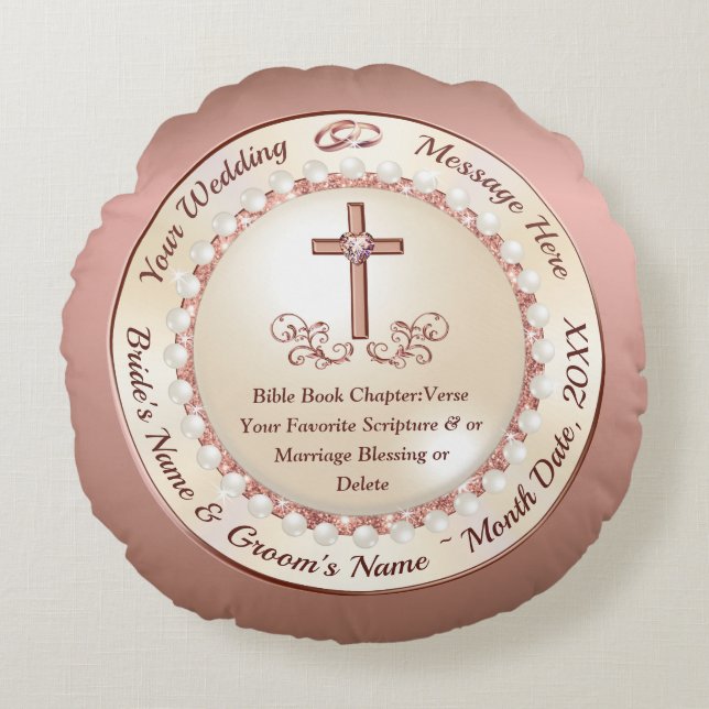 Stunning, Personalized Christian Wedding Gifts, Round Pillow (Front)