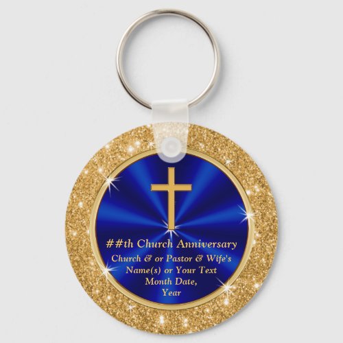 Stunning Personalized Church Favors Blue Gold Keychain