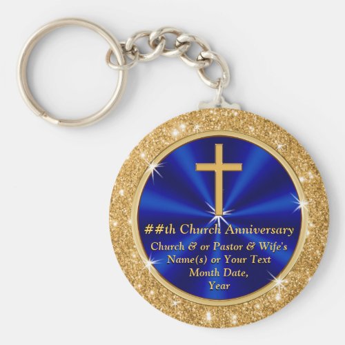 Stunning Personalized Church Favors Blue Gold Keychain