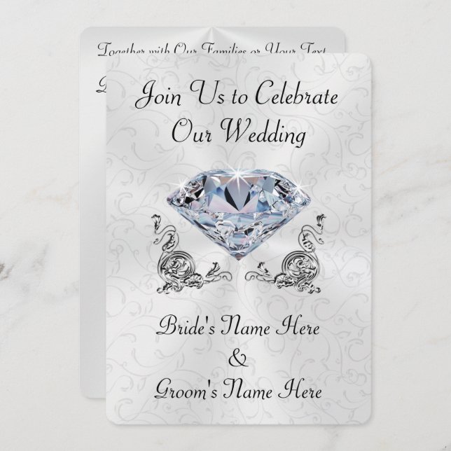 Stunning Personalized Diamond Wedding Invitations (Front/Back)