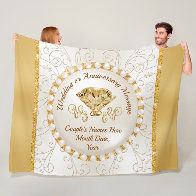 Stunning, Personalized Wedding Throws, Gold, Ivory Fleece Blanket (In Situ)