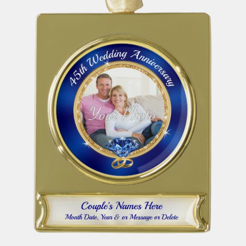 Stunning Photo Personalized 45 years Married Gifts Gold Plated Banner Ornament