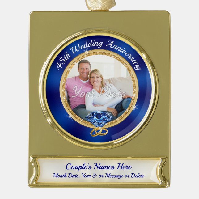 Stunning Photo Personalized 45 years Married Gifts Gold Plated Banner Ornament (Front)