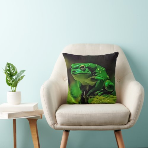 Stunning Picture of a Green Frog as Photo Art Throw Pillow