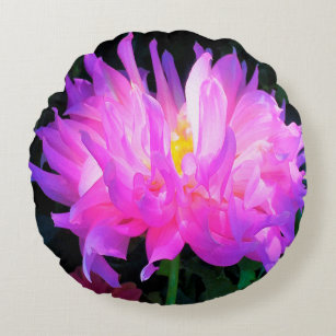 Stunning Pink and Purple Cactus Dahlia Round Pillow