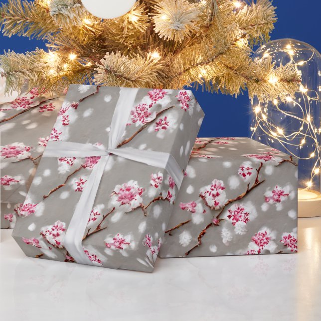 Stunning Pink and Silvery Cherry Blossoms Print   Wrapping Paper (Holidays)
