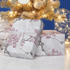 Stunning Pink and Silvery Cherry Blossoms Print Wrapping Paper