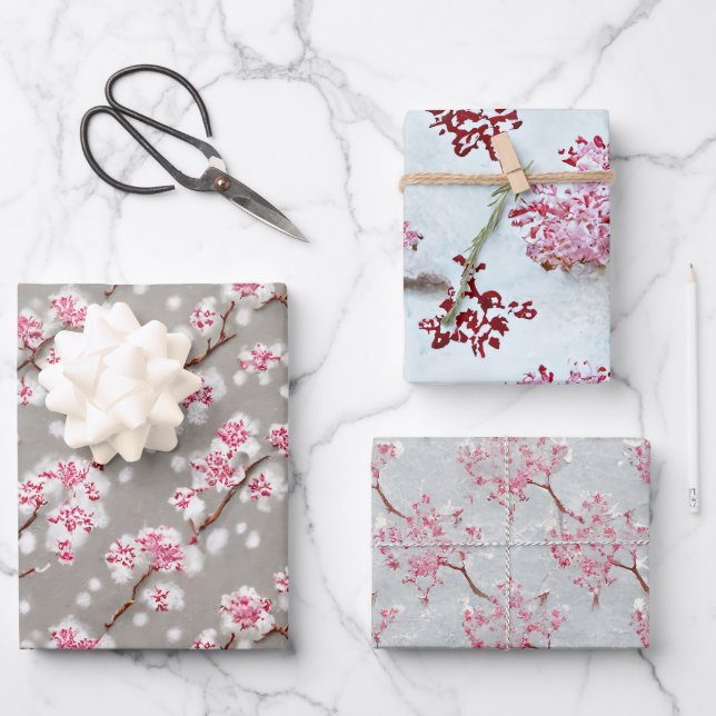 Stunning Pink and Silvery Cherry Blossoms Print  Wrapping Paper Sheets (Front)