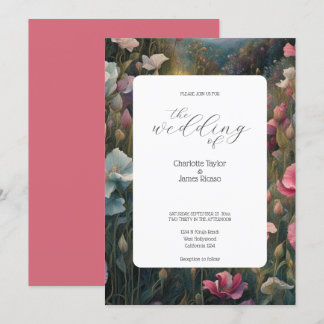 Stunning Pink and White Sweet Pea Elegant Wedding Invitation