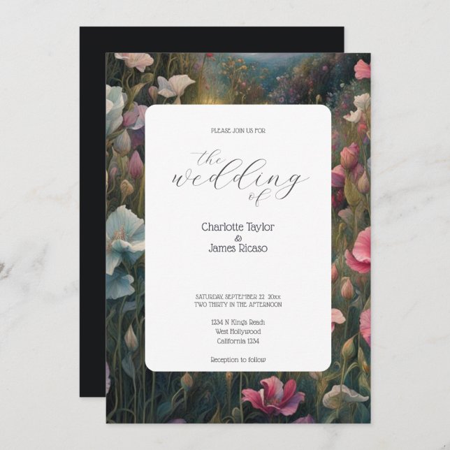 Stunning Pink and White  Sweet Pea Elegant Wedding Invitation (Front/Back)