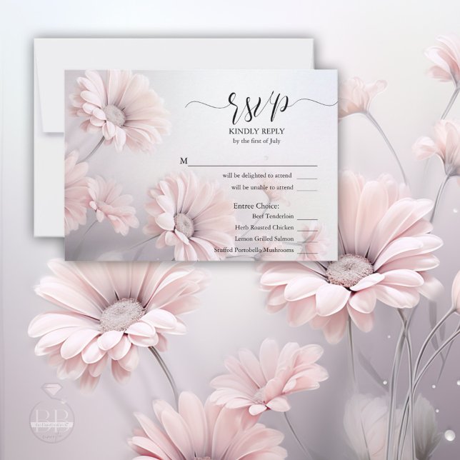 Stunning Pink Daisies RSVP 2 Meal Choice  Card (Creator Uploaded)