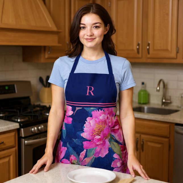 Stunning Pink Floral Bloom Monogrammed Apron (Stunning Pink Floral Bloom Monogrammed Apron by Ricaso. Add your own monogram. Ideal gift idea)